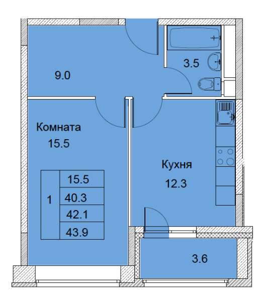 1-к квартира, улица Советская, дом 6, площадь 42,1, этаж 2 в Королёве