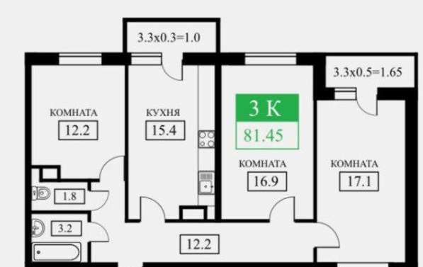 Продам трехкомнатную квартиру в Краснодар.Жилая площадь 81 кв.м.Этаж 9.Дом кирпичный. в Краснодаре фото 4