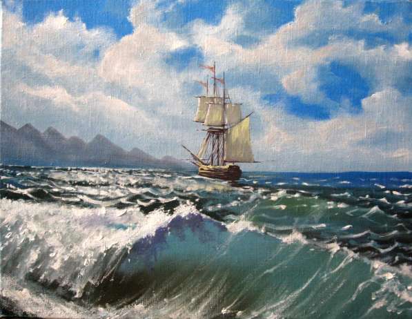 Картина - Волна море и корабль парусник