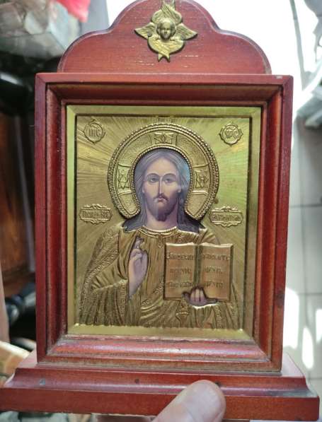 Икона Господь Вседержитель, латунный оклад, в обрамлении в Ставрополе фото 5