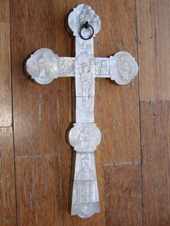 Православный напрестольный крест из перламутра, украшенный изысканной резьбой. Иерусалим, XVIII век в Санкт-Петербурге фото 11