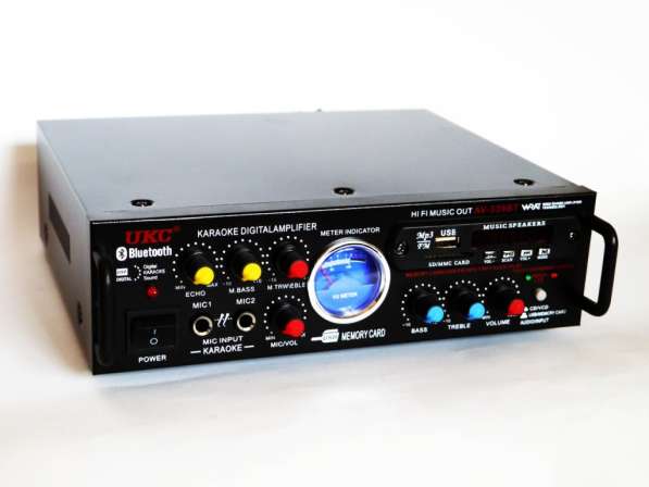 Усилитель звука UKC AV-339BT + USB + КАРАОКЕ 2 микрофона