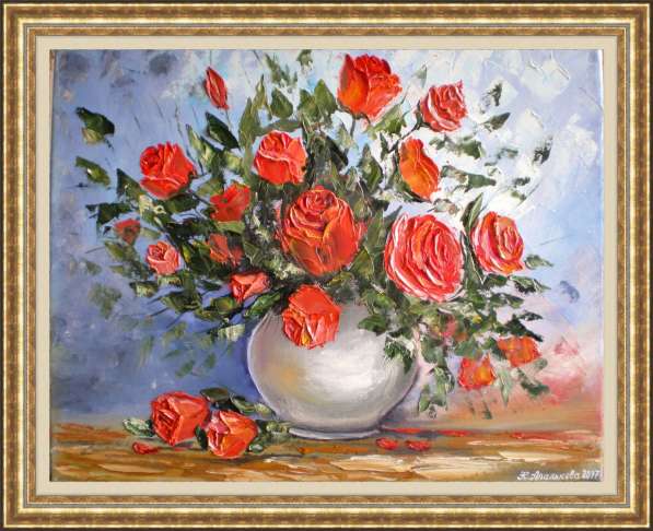 Картина маслом "Букет из красных роз."