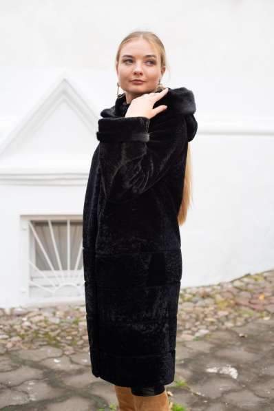 Пальто Мехофф женское 48 L черное натуральный мех в фото 4
