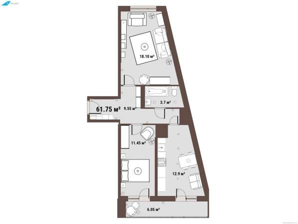 Продам двухкомнатную квартиру в Тверь.Жилая площадь 62 кв.м.Этаж 10.Дом монолитный. в Твери фото 7
