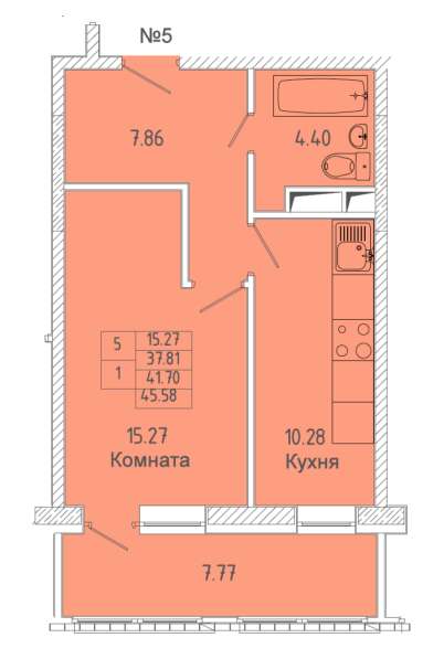 1-к квартира, улица Советская, дом 7, площадь 41,7, этаж 2