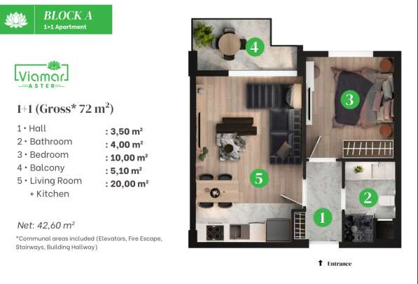 2-к. квартира 72м ² Турция, Анталья, Аксу, Алтынташ в фото 4
