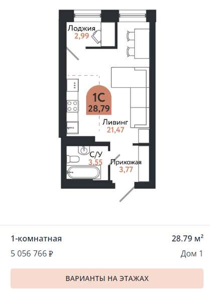 Квартира в новостройке в Томске. Квартал 1604