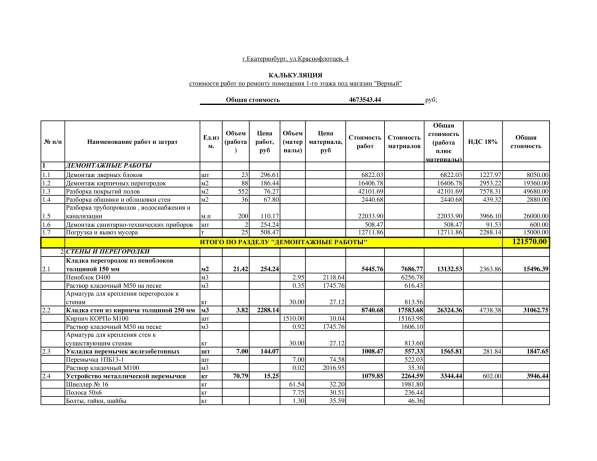 Смета в коммерческих расценках
