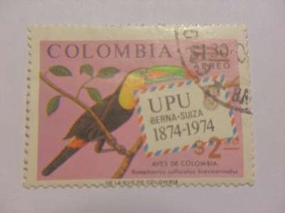 Марка Colombia 1874-1974 UPU птицы