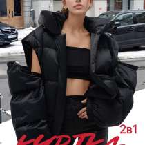 Куртка-жилетка зимняя Оверсайз пуховик с капюшоном y2k, в Краснодаре