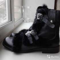Ботинки сапоги новые размер 43 зима кожа мужские чёрные мех, в Москве